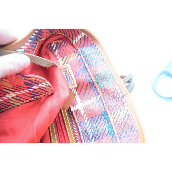 Dooney & Bourke Red Tartan Plaid Braided Handle Shopper Tote - Picture 7 of 8